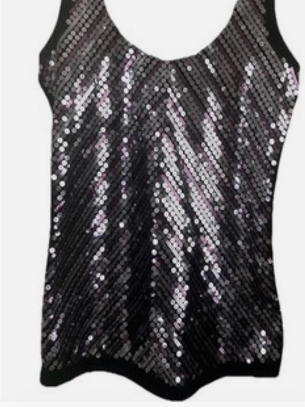 Prestige Woman’s Sleeveless Top Blouse Sequins On Front, Black Size Large